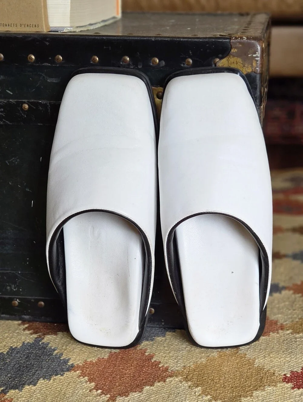 Sinobi White Leather Slip-On Mules - Contemporary Japanese Unisex Style